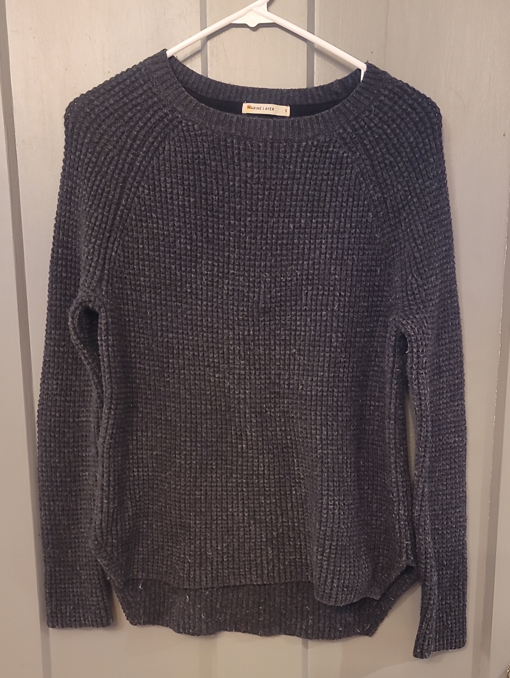 Marine Layer Charcoal Gray Waffle Crewneck Sweater